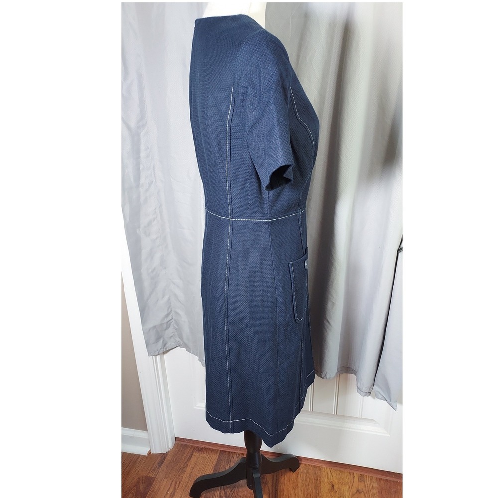 Boden Shift Dress Women 6R Navy Blue Contrast Stitch Pockets W0484 - Picture 3 of 12